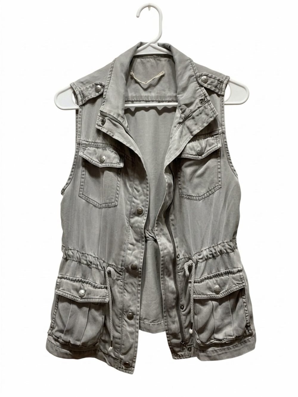MAX JEANS Light Gray Utility Vest with Cinch Waist